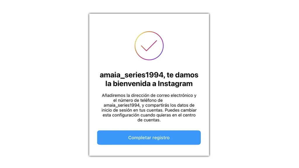 completar registro de la cuenta secundaria en instagram