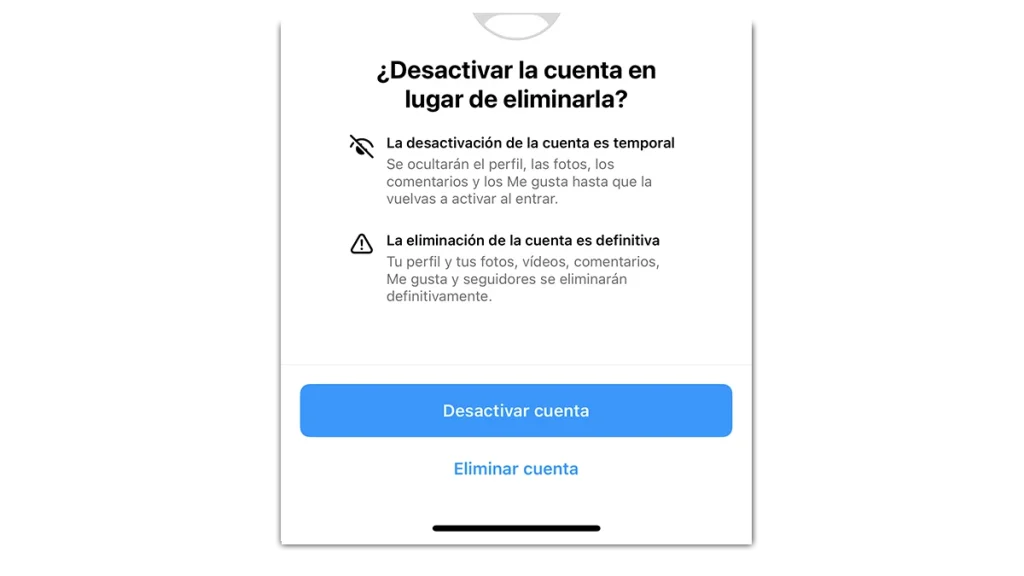 desactivar o eliminar cuenta en instagram