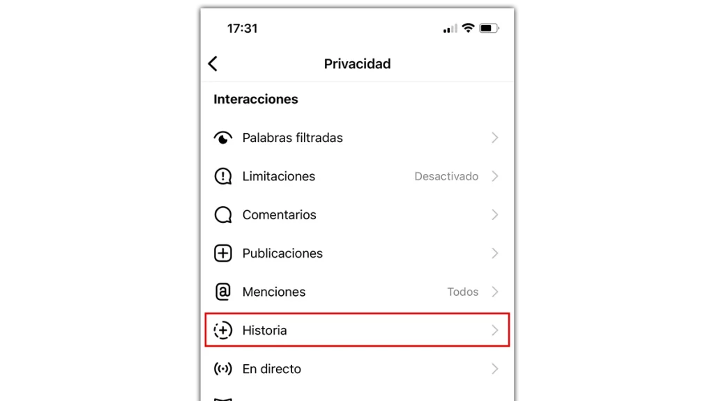 accede al apartado Historia para cambiar la configuración de las historias de instagram