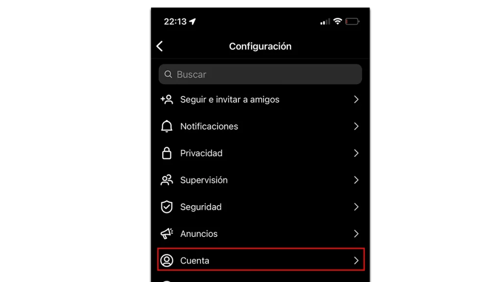 Dentro de configuracion, Ingresa a la opción Cuenta