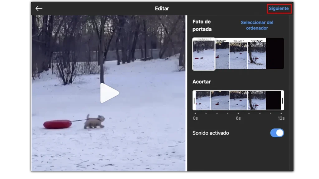 edita la portada o la duración del vídeo en instagram web