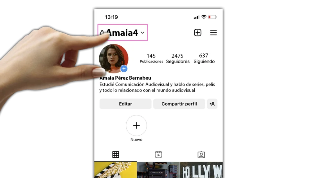 toca sobre tu nombre para empezar a crear una cuenta secundaria en instagram