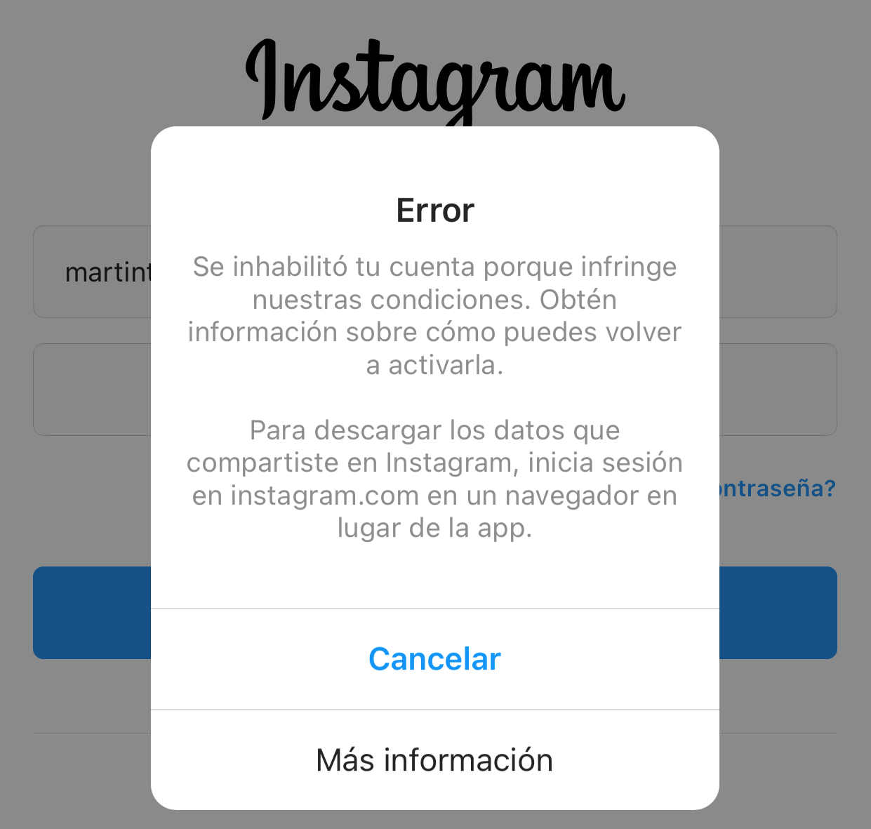 Error de instagram