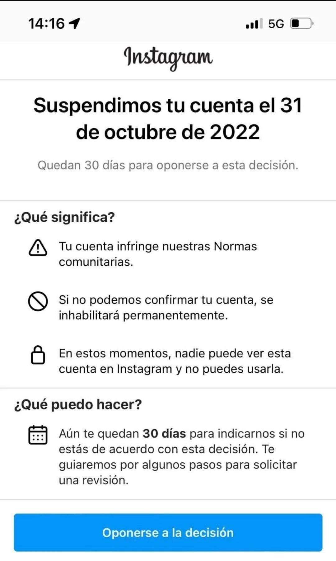 Suspencion de cuenta